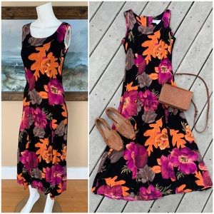 Vintage Floral Sleeveless Midi Maxi Dress || 90's Hawaiian Slip Dress S/M